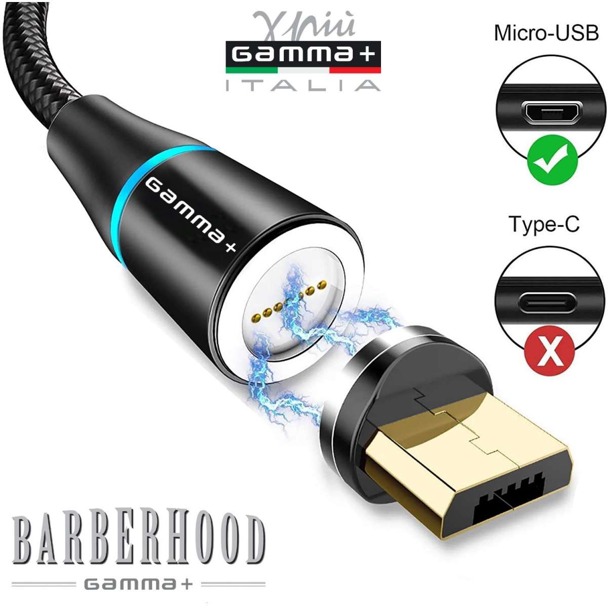 Gamma+ Magnetic Power Cord with USB & Mini USB Connectors