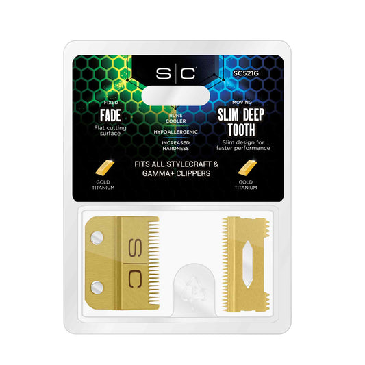 StyleCraft Clipper Blade Set - Gold Fixed Fade Blade with Slim Deep Tooth Cutter