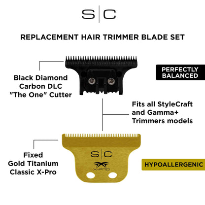 StyleCraft Trimmer Blade Set - Gold X-Pro CLASSIC Blade with THE ONE DLC Deep Tooth Cutter