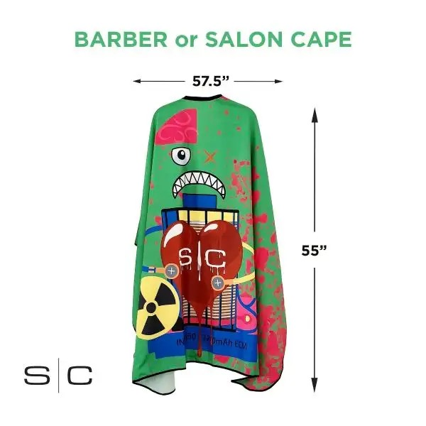 SC Stylecraft Waterproof Barber/Stylist Cape in Radioactive Black Design