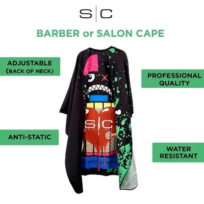 SC Stylecraft Waterproof Barber/Stylist Cape in Radioactive Black Design